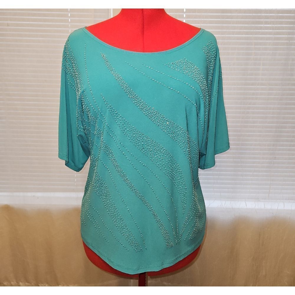 Bleeker & McDougal Teal Beaded Sequin Embellished Blouse